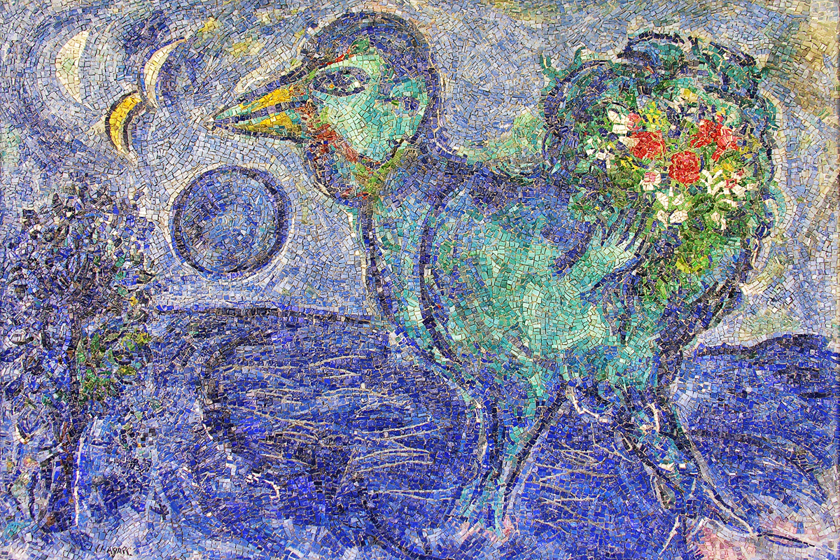 Contemporary mosaic collection (Antonio Rocchi, Marc Chagall, Le coq bleu, MAR, Ravenna)