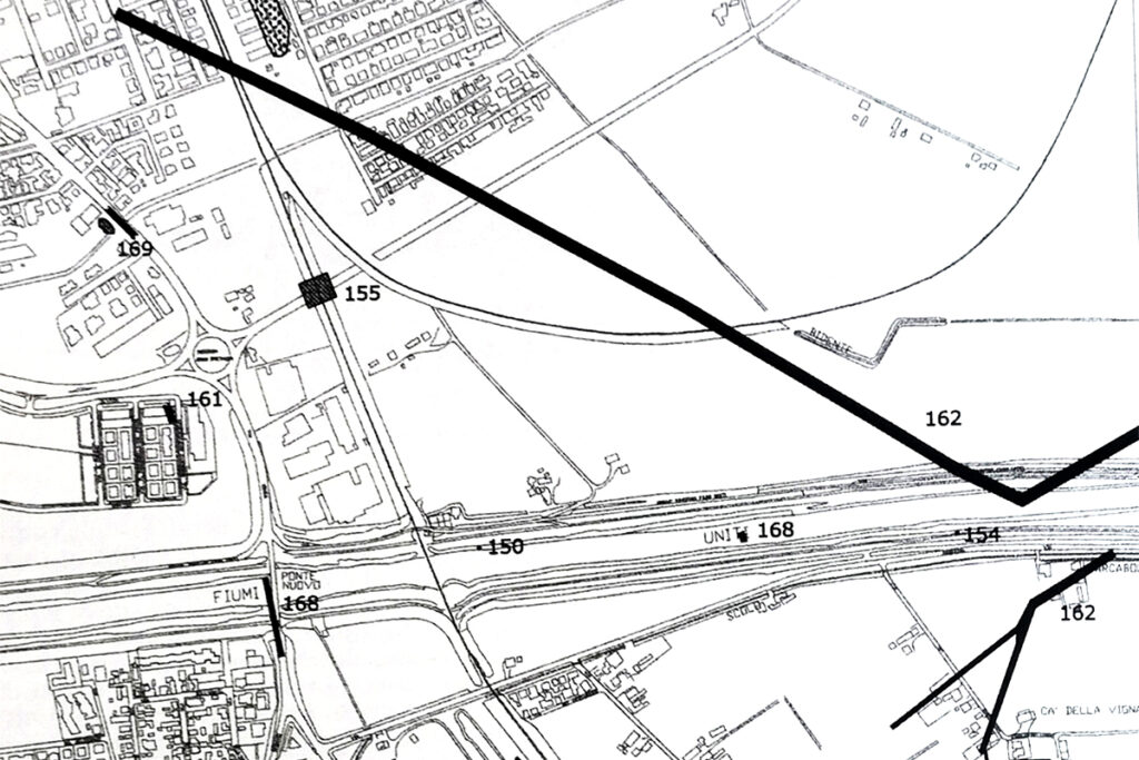 Tracciato in mappa dei moli foranei di Classe (Ravenna)