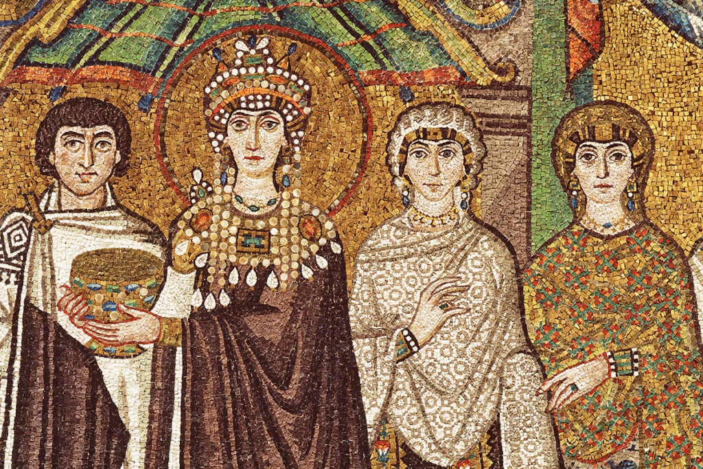 Dettaglio del corteo di Teodora (Basilica di San Vitale, Ravenna)