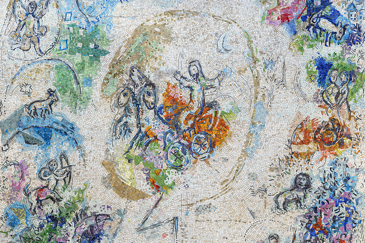 Marc Chagall, Le prophète Elie, 1971, mosaico, 715 cm x 570 cm, Musée National Marc Chagall, Nice. Photo © RMN-GP / Gérard Blot © Chagall ®, SIAE 2025
